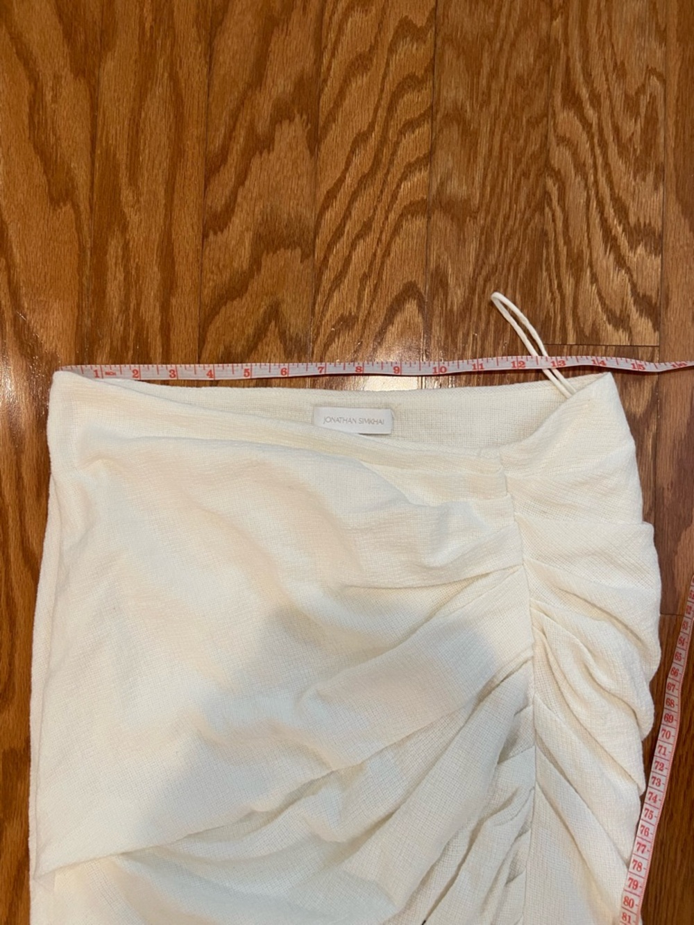 Jonathan Simkhai Hayden Ivory Ruched Midi Skirt Side Slit Size 6 - Picture 9 of 10
